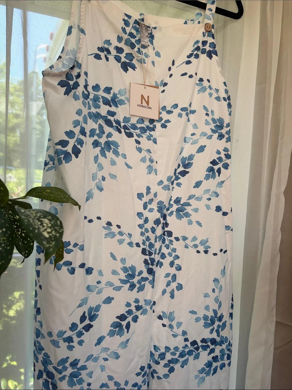 Nora Cora Navy Leaf-Print White Jumpsuit nwt - Picture 10 of 13